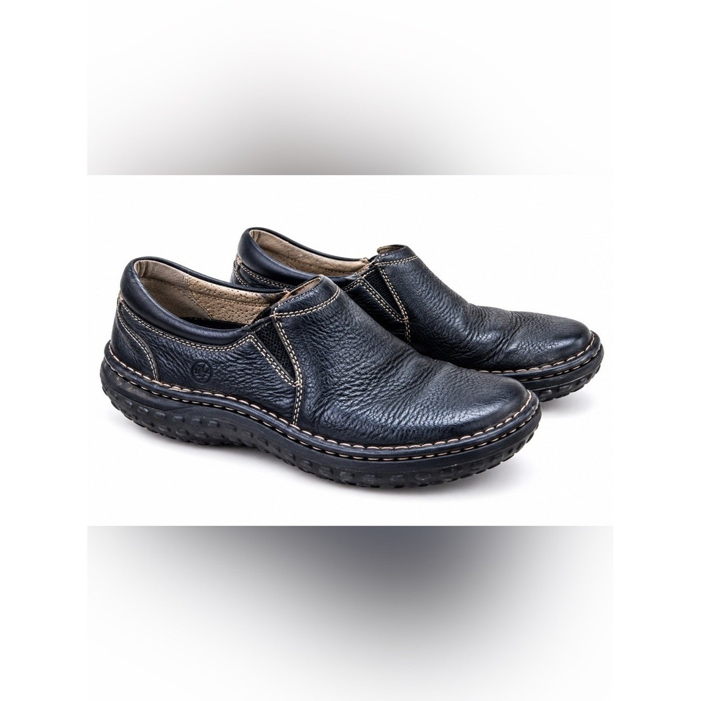 Born Black Leather Slip On Loafers 7.5 Wide Comfort Walking Shoes